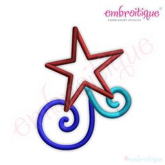 4th of July Star with Swirls Embroidery Design