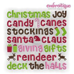 Christmas Joy Word Block Embroidery Design