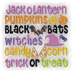 Halloween Words Block Embroidery Design