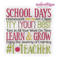 School Days Teacher Word Block