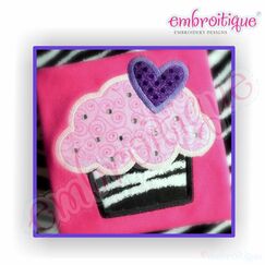 Birthday Cupcake with Heart Candy Applique - Perfect First Birthday Couture
