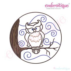 Halloween Swirly Circle Owl in Tree Embroidery Design