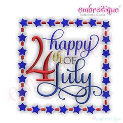 Happy 4th of July Word Block with Dashed Star Border