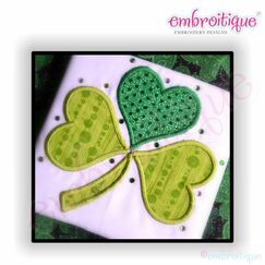 Irish Shamrock with Heart Applique Leaves - St. Patrick's Day Love