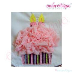 ITH Shabby Sweet Ruched Cupcake with 2 Candles Birthday