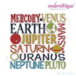 Planet Word Block Embroidery Design