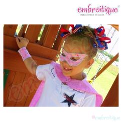 Super Girl Set - Mask, Cuffs, Cape, Applique Alphabet