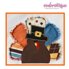 Tommy Turkey Thanksgiving Applique - Satin and Raw Edge - Great Boy Design