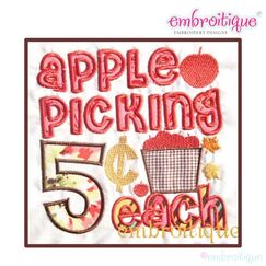 Apple Picking 5 Cents Each Fall Applique