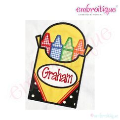 Back to School Box of Crayons Applique - Plain or with Name Frame
