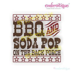 BBQ Soda on the Back Porch Summer 4th of July Embroidery Design