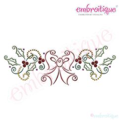 Bow and Holly Border Embroidery Design - Large