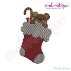 Christmas Stocking with Bear Filled Embroidery Design