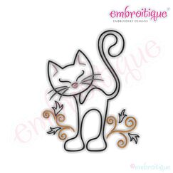 Curly Cat Redwork Outline Embroidery Design