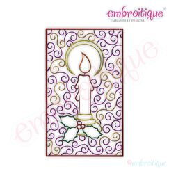Curly Framed Christmas Candle Embroidery Design - Small
