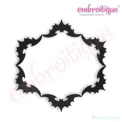Halloween Oval Bat Font Frame - Fill Stitch