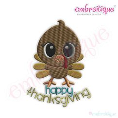 Happy Thanksgiving Turkey Fill Stitch Embroidery Design