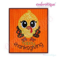 Happy Thanksgiving Turkey Satin Edge Applique