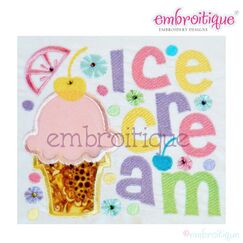 Ice Cream Block Cone Applique Summer Fun Design