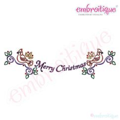 Merry Christmas Bird Banner Embroidery Design
