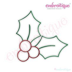 Simple Christmas Holly Embroidery Design - Large