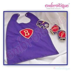 Super Hero Set - Mask, Cuffs, Cape, Lightening Bolt, and Applique Alphabet