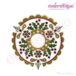Vintage Christmas Wreath Filled Embroidery Design