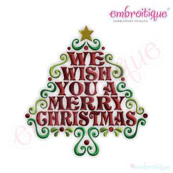 We Wish You a Merry Christmas Word Tree Embroidery Design - Small