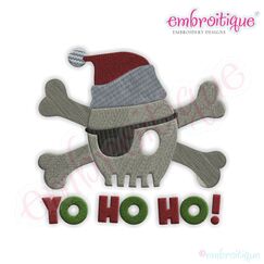 Yo Ho Ho Skull and Crossbones Pirate with a Santa Hat Filled Embroidery Design