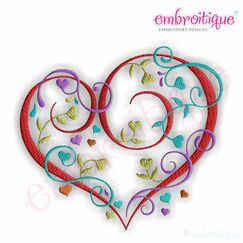 Curly Heart with Flourish Blooming Heart Vines - Large