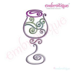 Curly Wine Glass 1 Embroidery Design