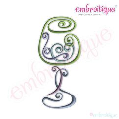 Curly Wine Glass 2 Embroidery Design