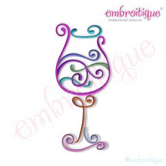 Curly Wine Glass 3 Embroidery Design