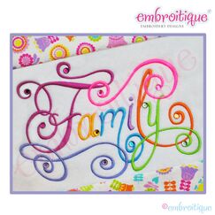 Family Calligraphy Script Embroidery Design - Small