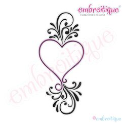 Fanciful Flourished Heart Embroidery Design - Small