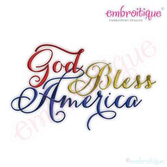 God Bless America Script Embroidery Design