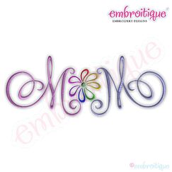 Mom with Flower Calligraphy Script Embroidery Design - Small