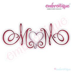 Mom with Heart Calligraphy Script Embroidery Design - Small