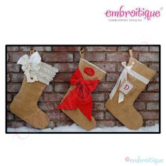 Posh and Proper - Burlap Stocking Trio PDF Sewing Pattern - ITH Alphabet Tag A-Z Included!