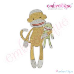 Sock Monkey with Monkey Doll Embroidery Design