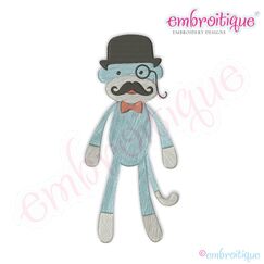 Sock Monkey with Mustache, Hat and Monocle Embroidery Design