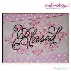 Vintage Flourish Blessed Embroidery Design - Large