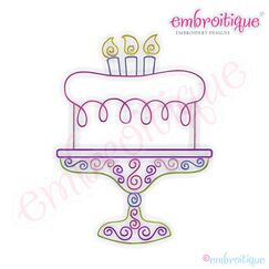 Curly Birthday Cake Outline Embroidery Design