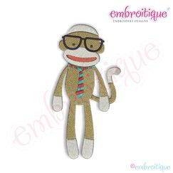 Sock Monkey with Glasses Embroidery Design