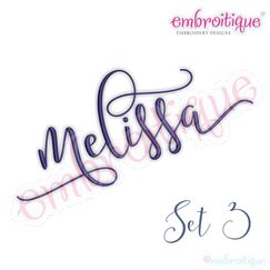 Melissa Monogram Set - Hand Lettered Calligraphy Script - Set 3 - 1", 2", 3"