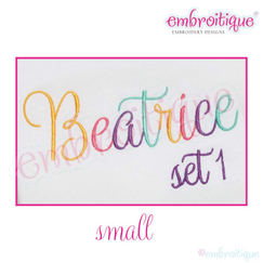 Beatrice Monogram Set 1 - Small - Upright Calligraphy Script Alphabet for Machine Embroidery