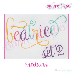Beatrice Monogram Set 2 - Medium - Upright Calligraphy Script Alphabet for Machine Embroidery
