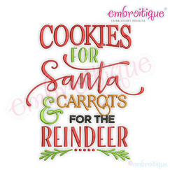 Cookies for Santa Carrots for the Reindeer Christmas Word Art Design for Machine Embroidery