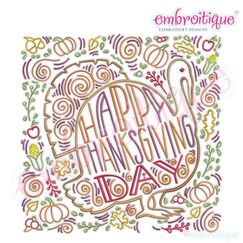 Happy Thanksgiving Day with Turkey - Handlettered