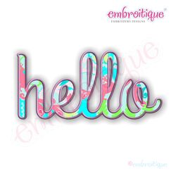 "Hello" Applique Upright Script Embroidery Design